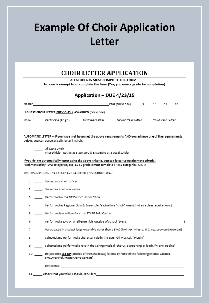 how to write an application letter to the church choir